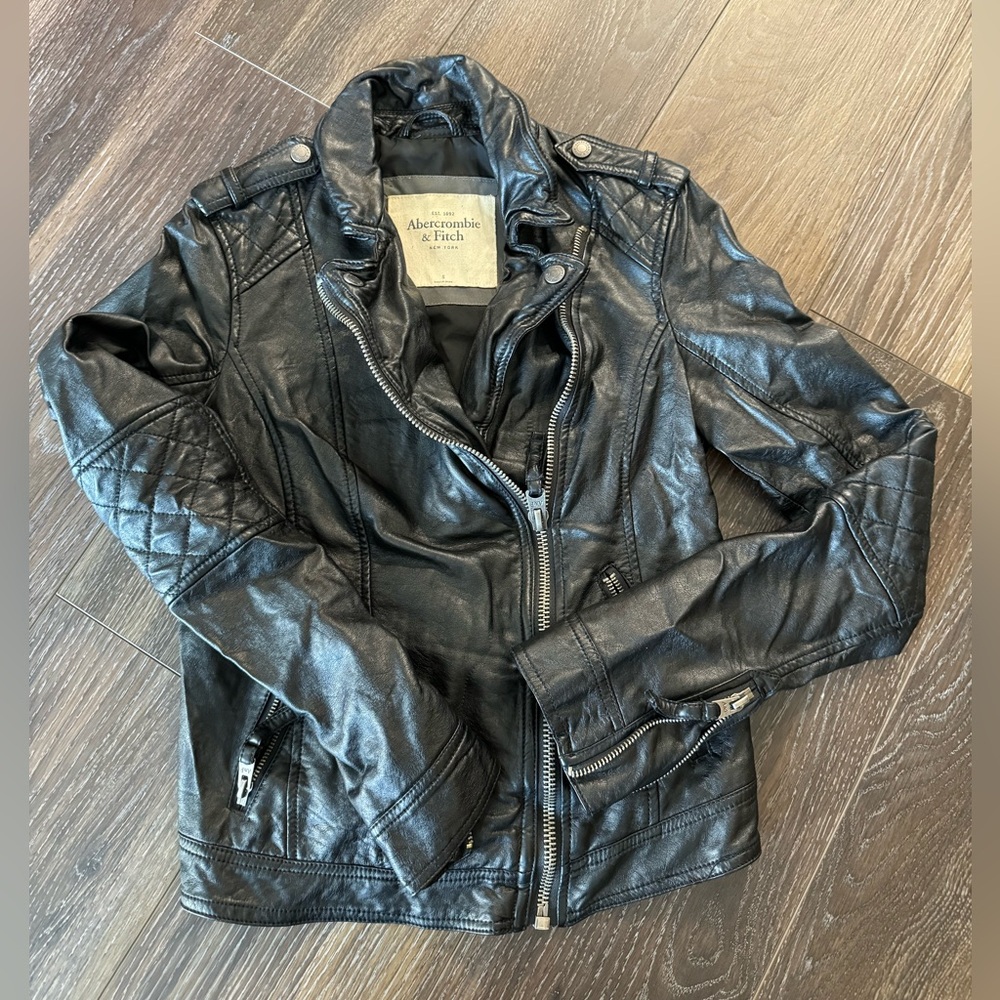 Faux/vegan leather moto jacket. Abercrombie & Fitch.